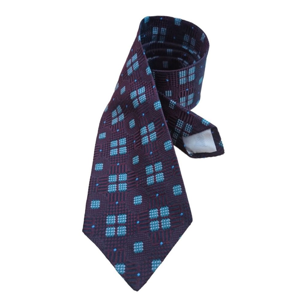 VITALIANO PANCALDI Burgundy Geometric Silk Tie ITALY 57"/ 3.2" EC - Picture 3 of 6